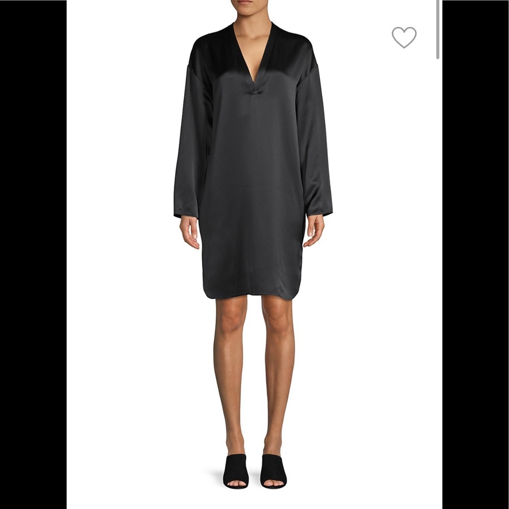 Vince Silk Long Sleeve Shift Dress, Black M